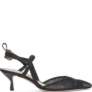 Fendi Black Satin & Tulle Slingback Pumps, 55mm